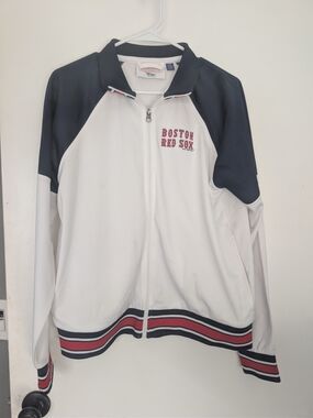 Boston Red Sox Women's White & Navy Full-Zip Jacket Large Like New !!!